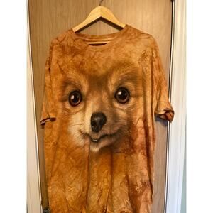 The Mountain Pomeranian Dog T-Shirt 2XL Tie-Dye Orange Brown